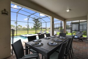 Covered patio dining area for 8 guests