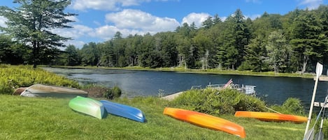 Kayaks and other boats for you to use. No fishing license required.