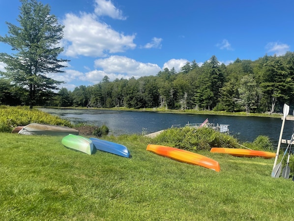 Kayaks and other boats for you to use. No fishing license required.
