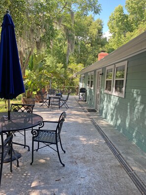 Several seating groupings on the patio.