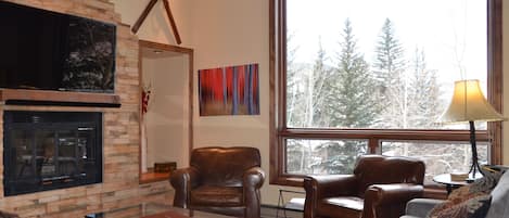 Living Room - Vaulted Ceilings, Working Fire Place, HDTV, Views of the Mountain