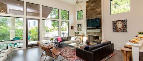 Living Area + Fireplace - Walker Luxury Vacation Rentals