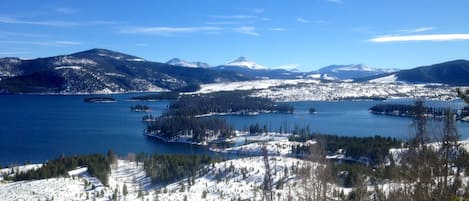 Gorgeous Lake Dillon...a short 5 min walk from our unit. Partial view off deck