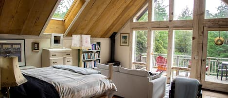 Peaceful treetop view from bed.