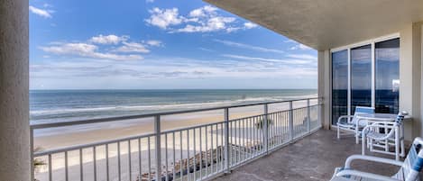 Ocean view balcony at this oceanfront condo in New Smyrna Beach