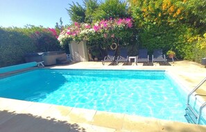 Pool with a pool cover (cover is used only when heating is on)