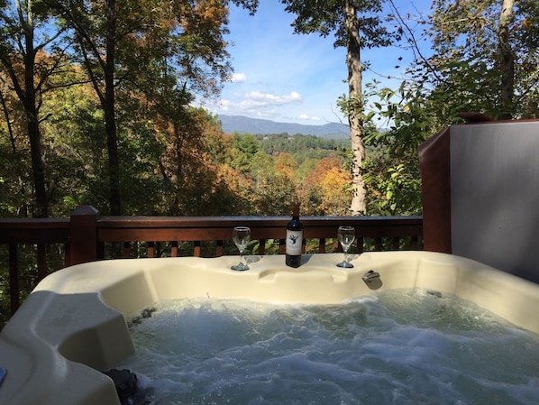 Beautiful hot tub with mountain views