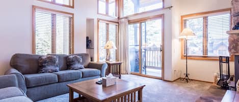 Living Room / Wood Burning Fireplace / Flat Screen TV / Deck