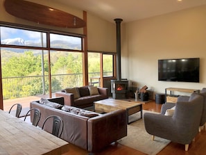 Upstairs lounge with views of Mount Buller