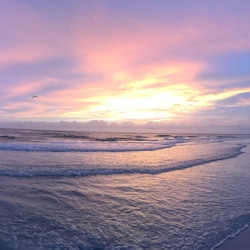 Wake up early to watch the sunrise on a beautiful beach day.