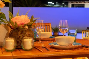 Nice terrace with outdoor furniture and private heated swimming pool.