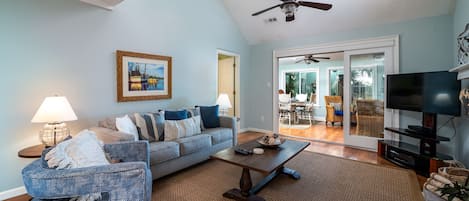 A welcoming Sun Porch is off the Great Room. An HDTV is ready for your enjoyment.