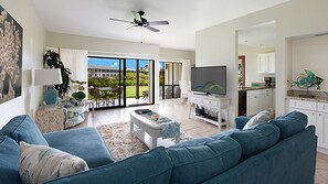 Poipu Sands at Poipu Kai Resort #316 - Living Room & Lanai - Parrish Kauai