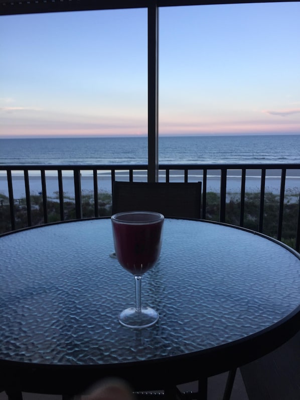 Wine at Sunset on 305 oceanfront balcony