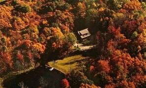 Arial view of the house, pond and all your privacy