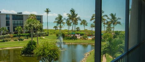 Spacious Lanai overlooks lagoon, private pool and the Gulf of Mexico