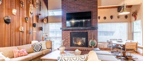 Living Room, Flat Screen Smart TV and Wood Burning Fireplace