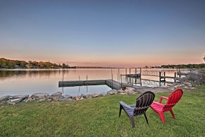 This waterfront apartment offers 2 bedrooms, 2 baths, and a shared dock.