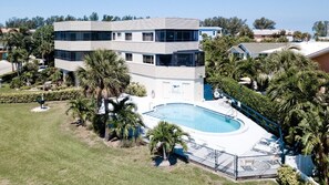 Aerial View of Building & Pool