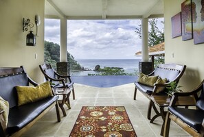 Gorilla Head Rock across infinity pool from bottom of stairs