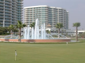 View of Fountain upon entrance to the Resort