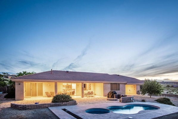 Private, heated pool with seating area