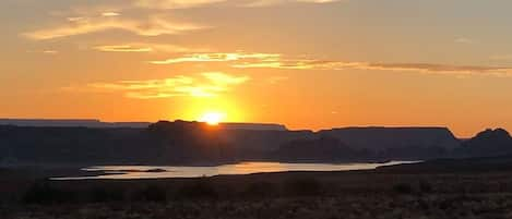 Sunrise over Lake Powell Wahweap Bay from the patio