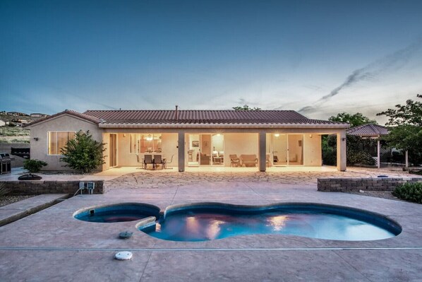 Private, heated pool with seating area