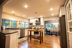 Brand new state of the art kitchen, concrete counters and stainless appliances