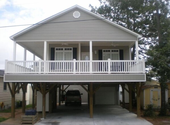 Covered steps and outdoor shower