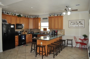 Kitchen open to living & dining rooms