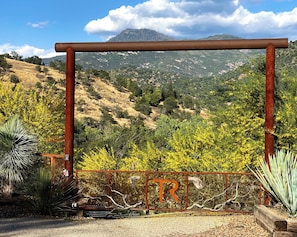 Gated entrance from street with code for entry.