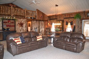 New leather couches with queen pull out bed for additional guests