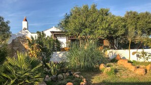 View from the garden to thje terrace side of the cottage.