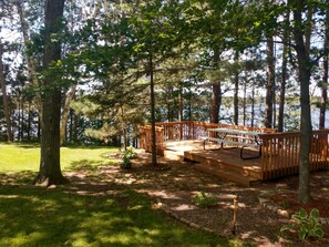 Detached Deck with view of lake