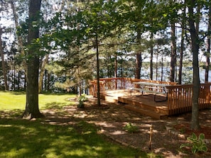 Detached Deck with view of lake