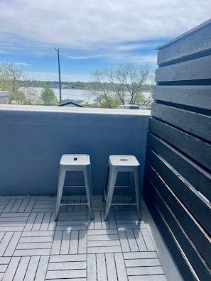 Private rooftop patio with lake view