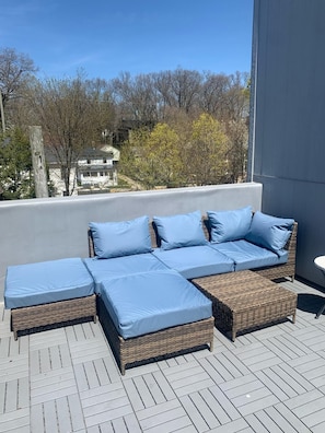 Private rooftop patio with lake view