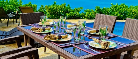 Dining Pool Side With Caribbean Sea Views