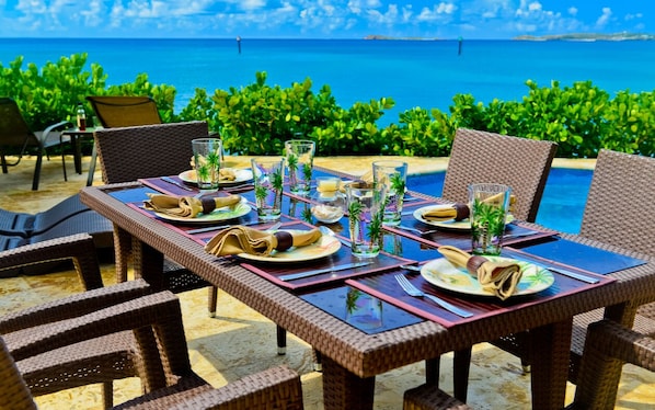 Dining Pool Side With Caribbean Sea Views