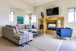 Living room with see-through fireplace