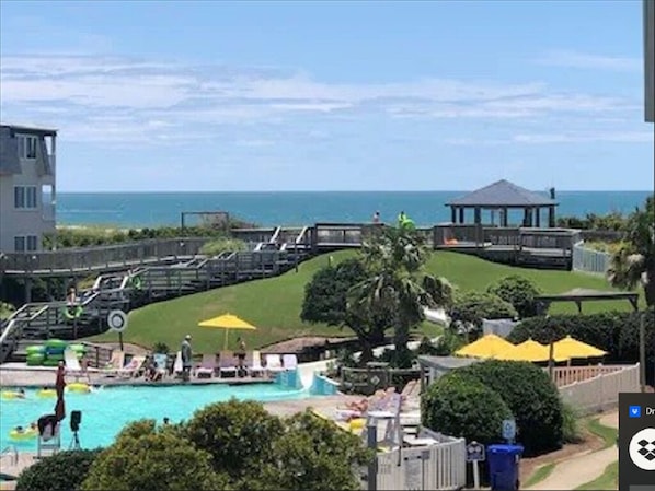 Community outdoor pool and waterslide