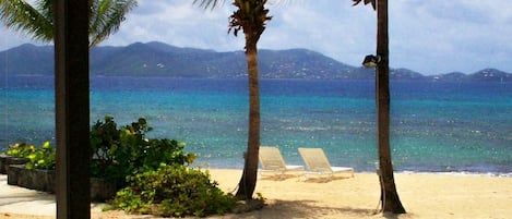 Standing on patio looking across the Caribbean to St. John