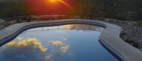 Tucson sunset with the heated pool