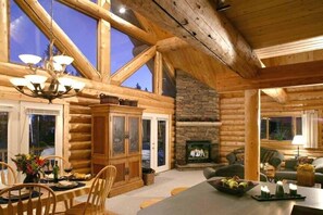 Great Room-Stone Fireplace. Now w/new leather couches/chair & new kitchen table