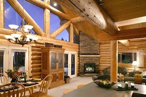 Great Room-Stone Fireplace. Now w/new leather couches/chair & new kitchen table
