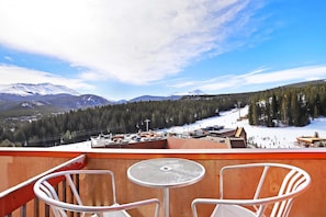 View of Lift from Balcony with Bistro Table and Chairs