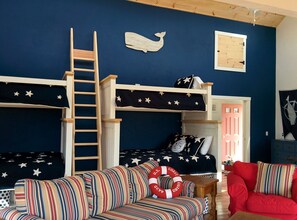 Interior of Aft (Studio), featuring 2 bunkbeds (twins over queens)