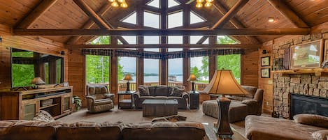 Full interior lake view from kitchen