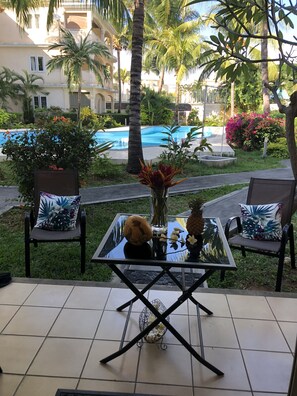 outdoor patio  room for four people .
